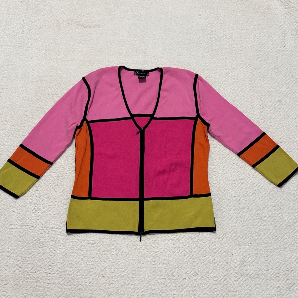 G Signature Color block zip up sweater Sz M